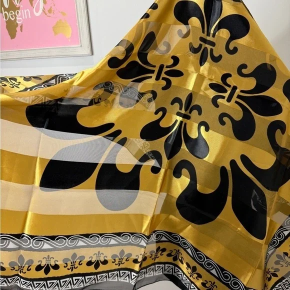 Sheer Square Yellow and Black Scarf 40x40 - Picture 3 of 4
